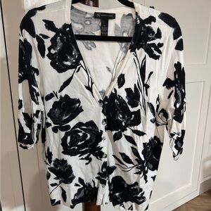 INC International Concepts Black and White Wrap Blouse 3/4 Sleeve